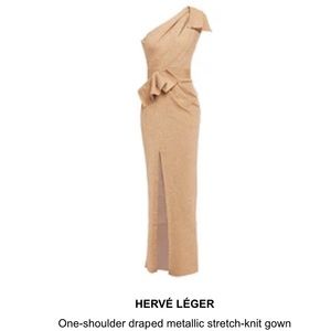 HERVÉ LÉGER
One-shoulder draped metallic stretch-knit gown